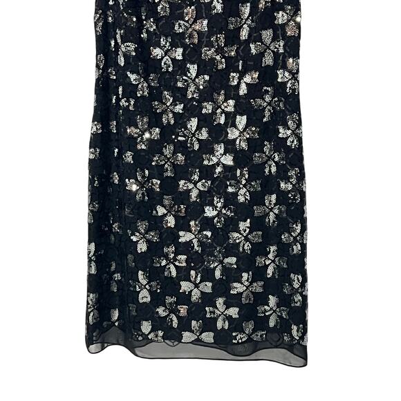 Original Milly of New York Size 8 Floral Black Silver Sequined Shift Mini Dress - Picture 5 of 11